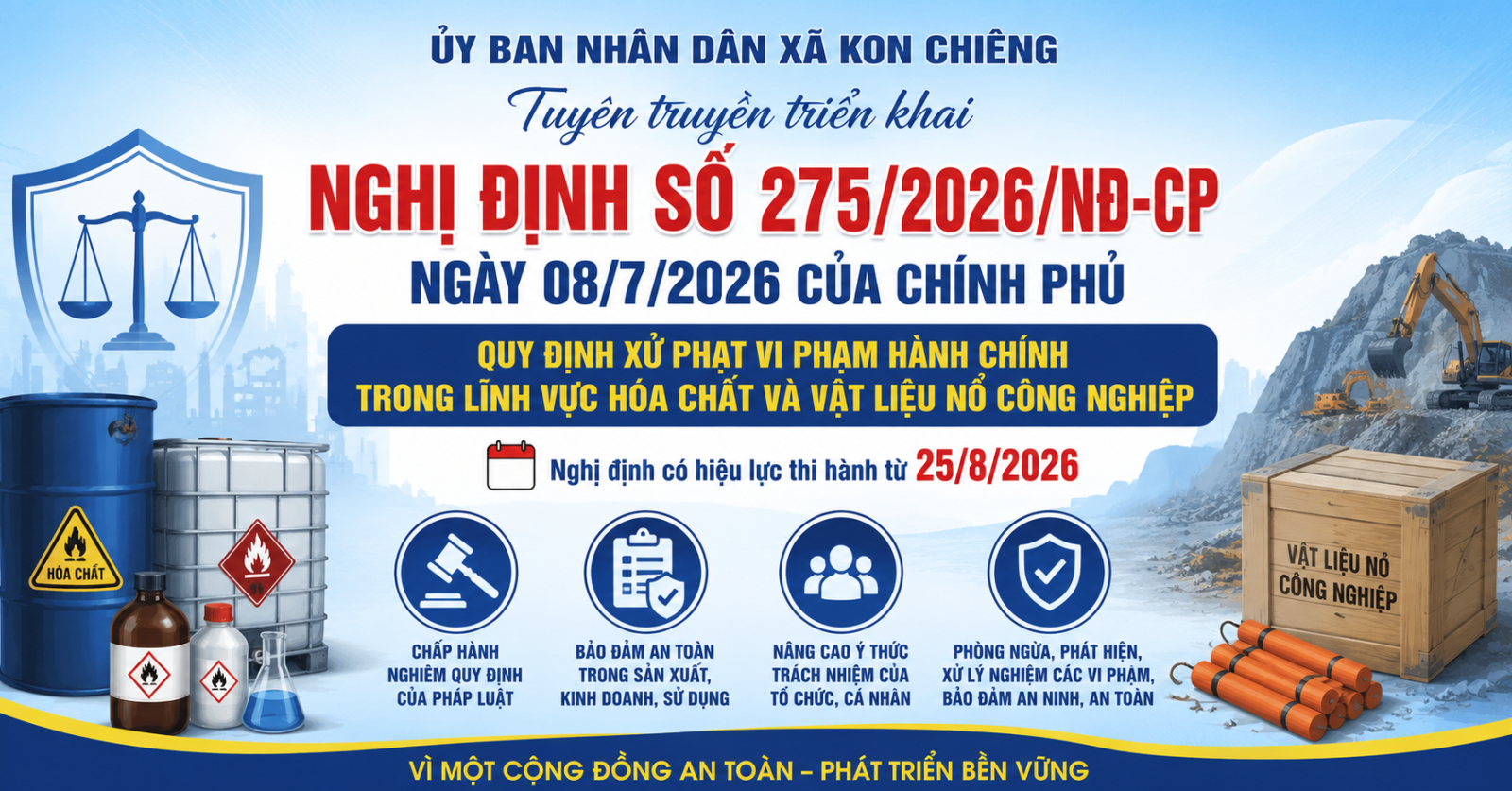 Nghị định số 275/2026/NĐ-CP ngày 08/7/2026 của Chính phủ quy định xử phạt vi phạm hành chính trong lĩnh vực hóa chất và vật liệu nổ công nghiệp